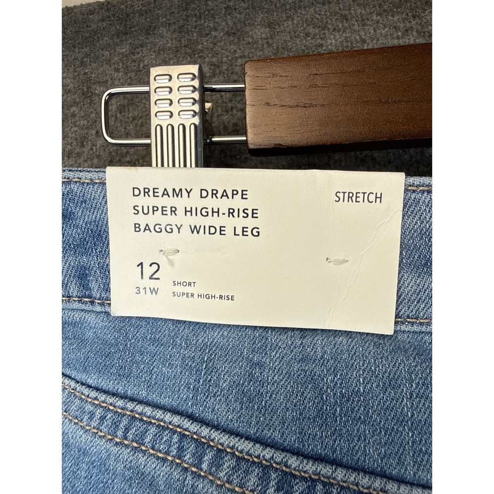 NWT American Eagle Baggy Wide Leg Jeans Women 12 Blue Super High Rise Flare Chic - Picture 15 of 16